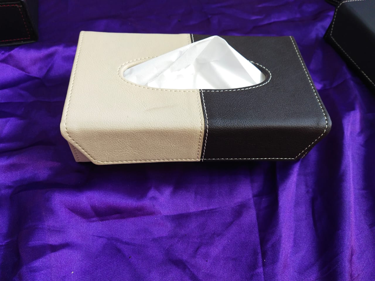 100% Oragnic Hand-Made Leather Tissue Box Dual Colour